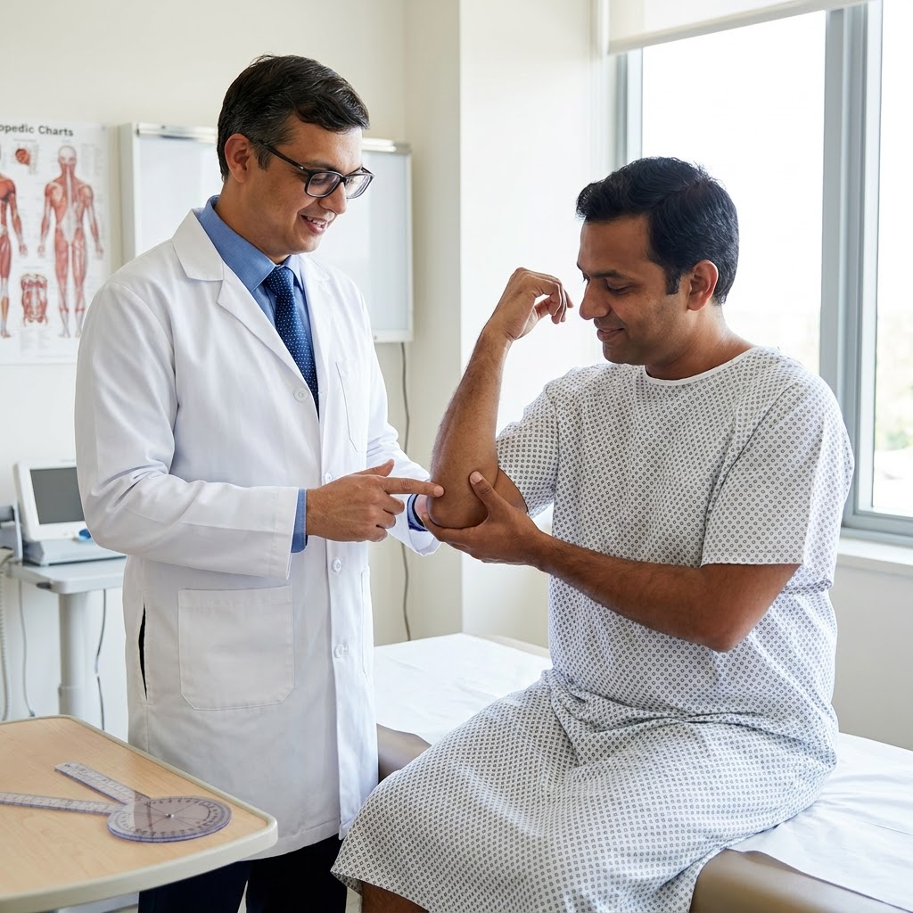 Surgeon_evaluating_patient_elbow